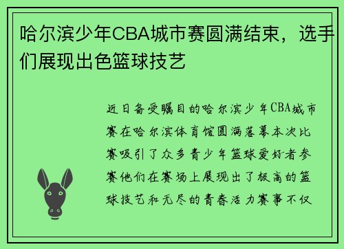 哈尔滨少年CBA城市赛圆满结束，选手们展现出色篮球技艺